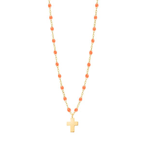 Gigi Clozeau - Cross Charm Classic Gigi Orange necklace, Yellow Gold, 16.5"