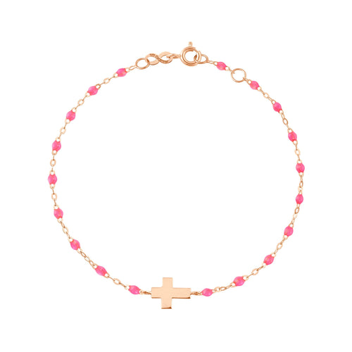 Gigi Clozeau - Cross Charm Classic Gigi Pink bracelet, Rose Gold, 6.7
