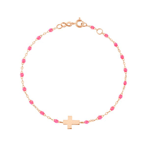 Gigi Clozeau - Cross Charm Classic Gigi Pink bracelet, Rose Gold, 6.7"