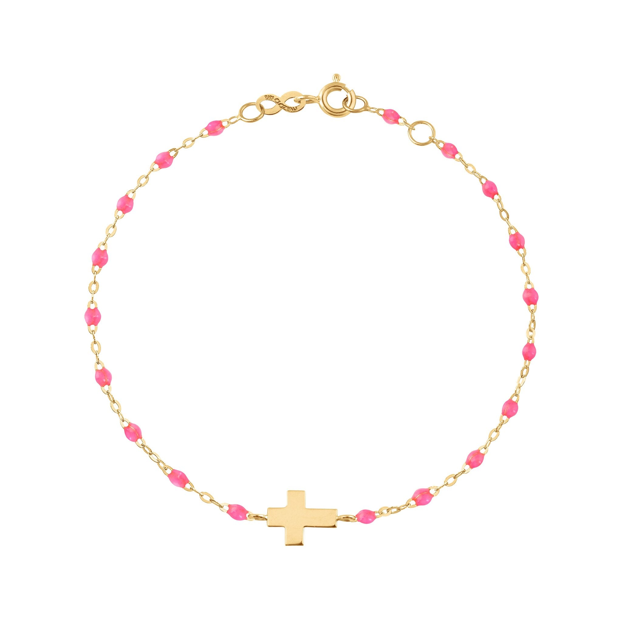 Gigi Clozeau - Cross Charm Classic Gigi Pink bracelet, Yellow Gold, 6.7"