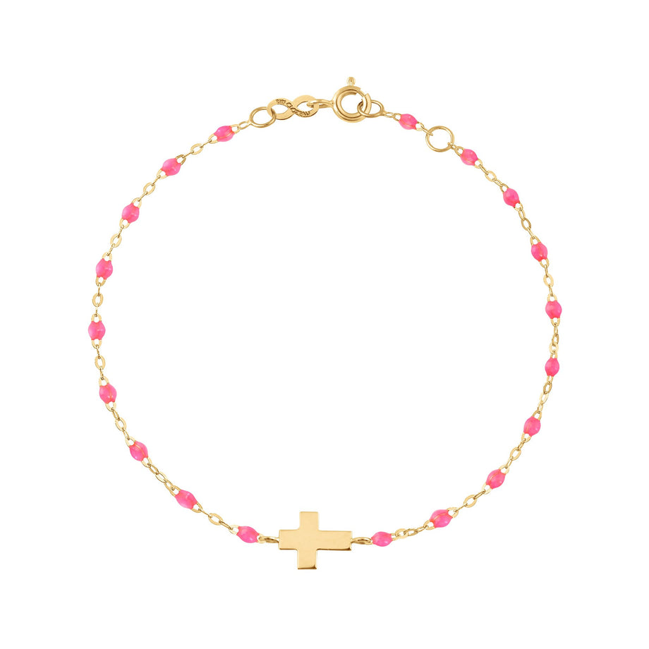 Gigi Clozeau - Cross Charm Classic Gigi Pink bracelet, Yellow Gold, 6.7