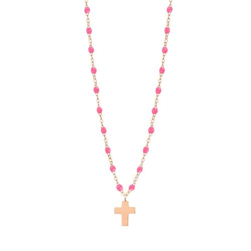 Gigi Clozeau - Cross Charm Classic Gigi Pink necklace, Rose Gold, 16.5