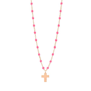 Gigi Clozeau - Cross Charm Classic Gigi Pink necklace, Rose Gold, 16.5"