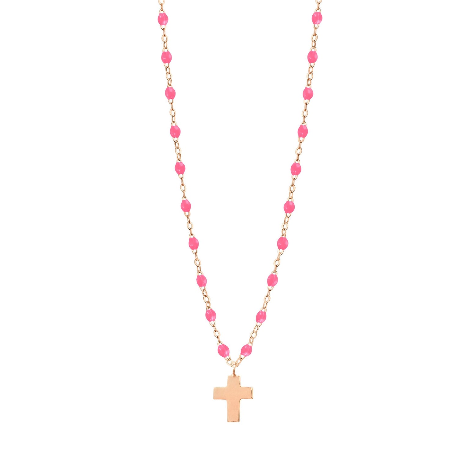 Gigi Clozeau - Cross Charm Classic Gigi Pink necklace, Rose Gold, 16.5"