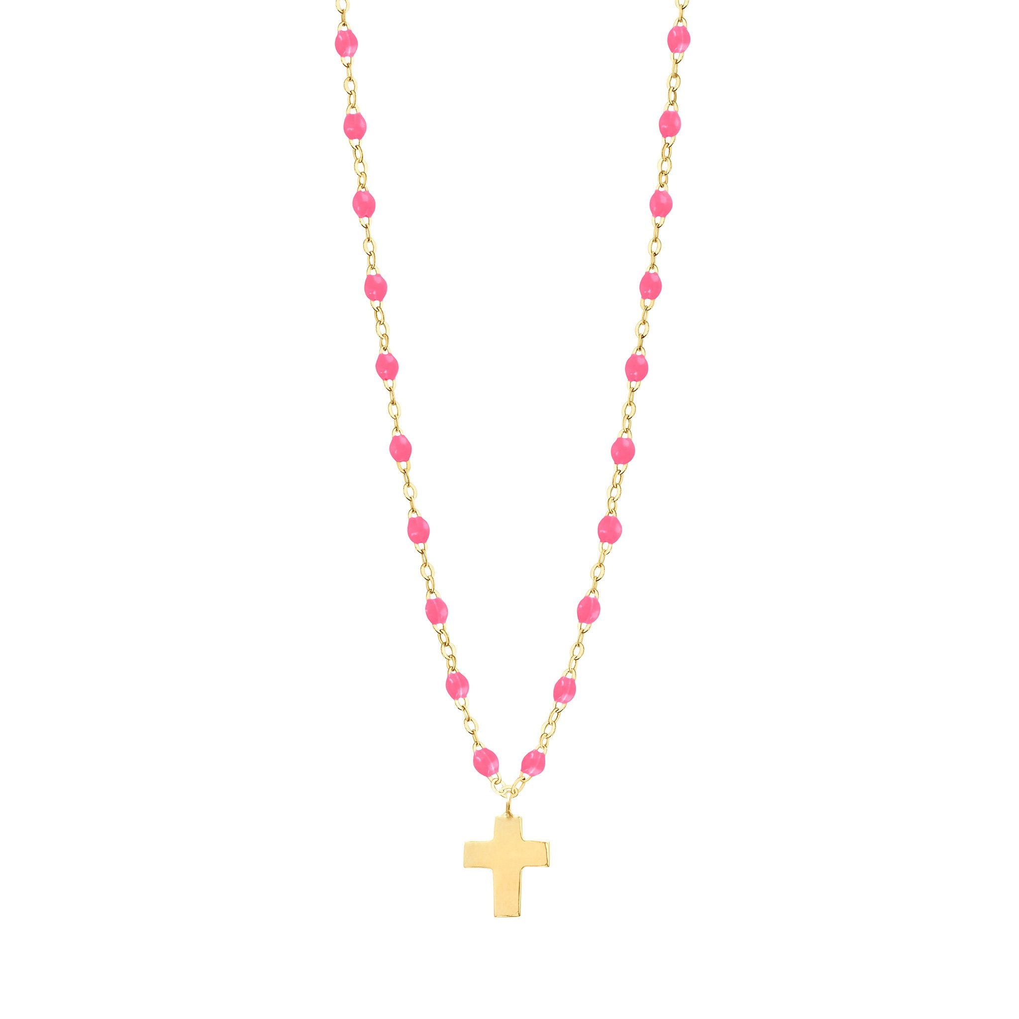 Gigi Clozeau - Cross Charm Classic Gigi Pink necklace, Yellow Gold, 16.5"