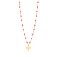 Gigi Clozeau - Cross Charm Classic Gigi Pink necklace, Yellow Gold, 16.5"