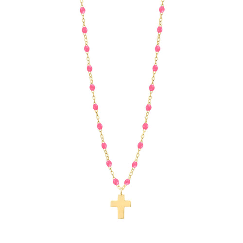 Gigi Clozeau - Cross Charm Classic Gigi Pink necklace, Yellow Gold, 16.5