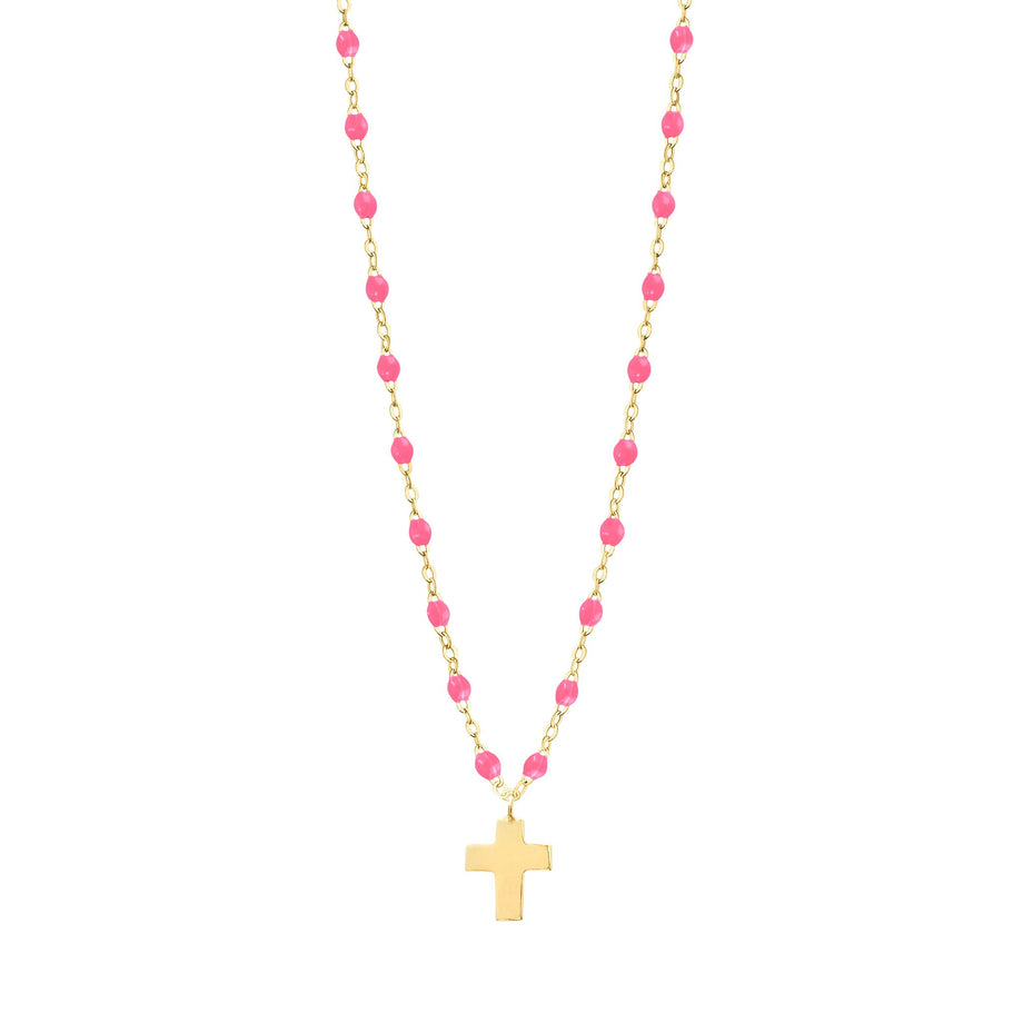 Gigi Clozeau - Cross Charm Classic Gigi Pink necklace, Yellow Gold, 16.5