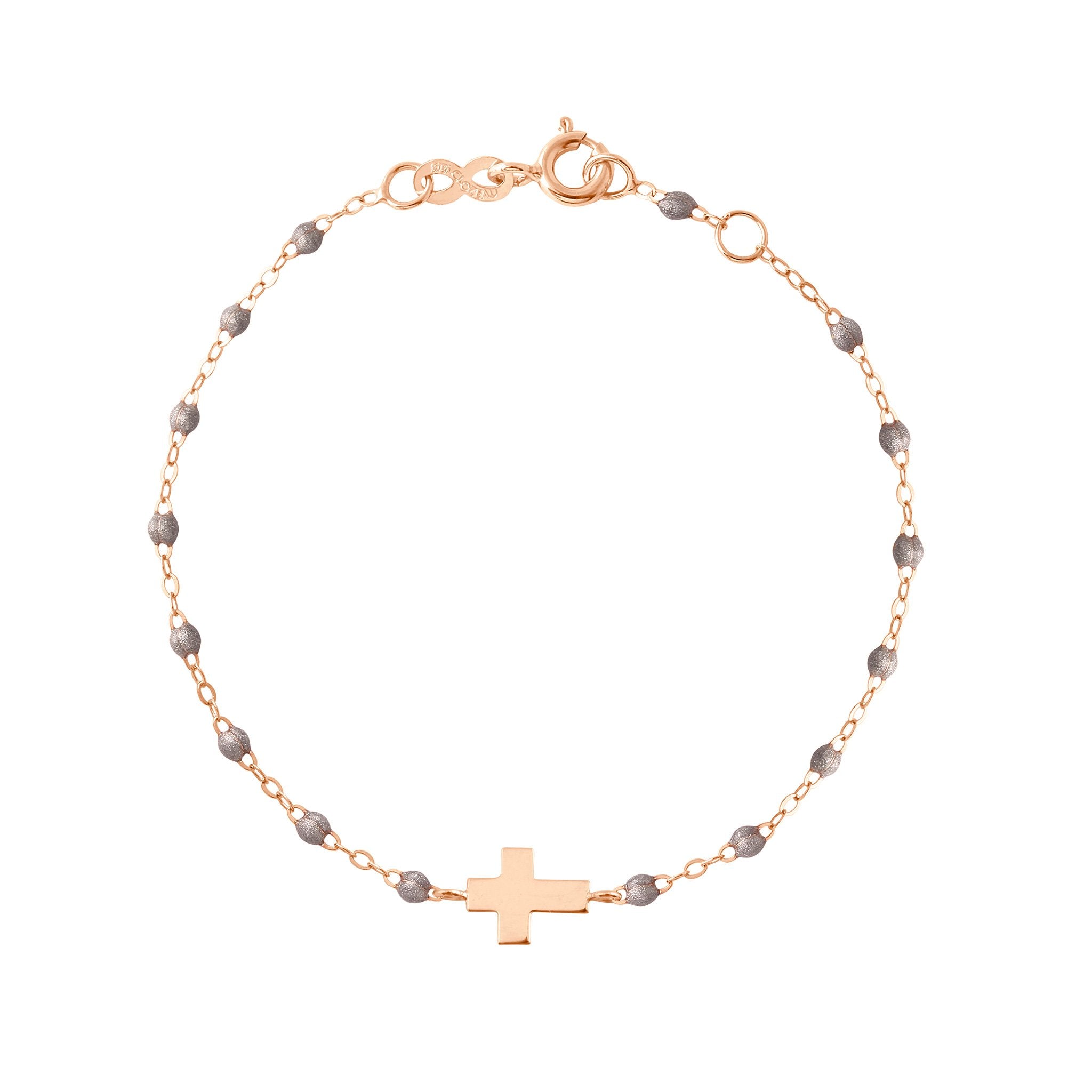 Gigi Clozeau - Cross Charm Classic Gigi Silver bracelet, Rose Gold, 6.7"
