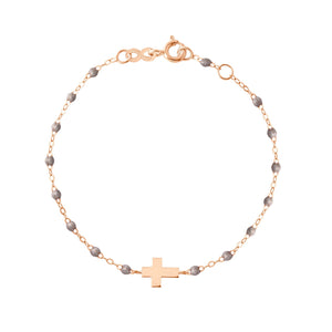 Gigi Clozeau - Cross Charm Classic Gigi Silver bracelet, Rose Gold, 6.7"