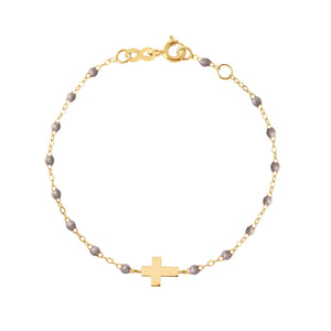 Gigi Clozeau - Cross Charm Classic Gigi Silver bracelet, Yellow Gold, 6.7"