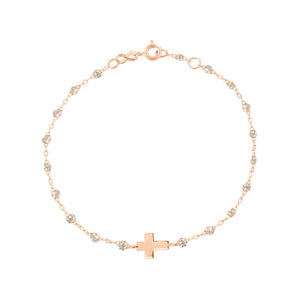 Gigi Clozeau - Cross Charm Classic Gigi Sparkle bracelet, Rose Gold, 6.7"