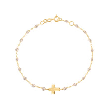 Gigi Clozeau - Cross Charm Classic Gigi Sparkle bracelet, Yellow Gold, 6.7"