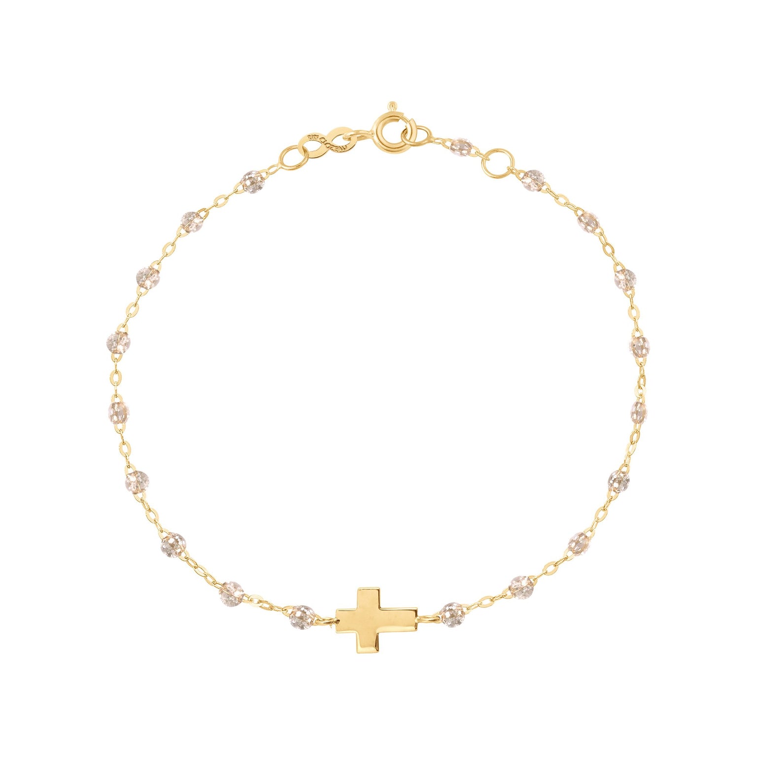 Gigi Clozeau - Cross Charm Classic Gigi Sparkle bracelet, Yellow Gold, 6.7"