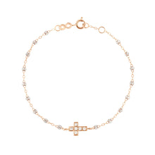 Gigi Clozeau - Cross Charm Classic Gigi Sparkle diamond bracelet, Rose Gold, 6.7"