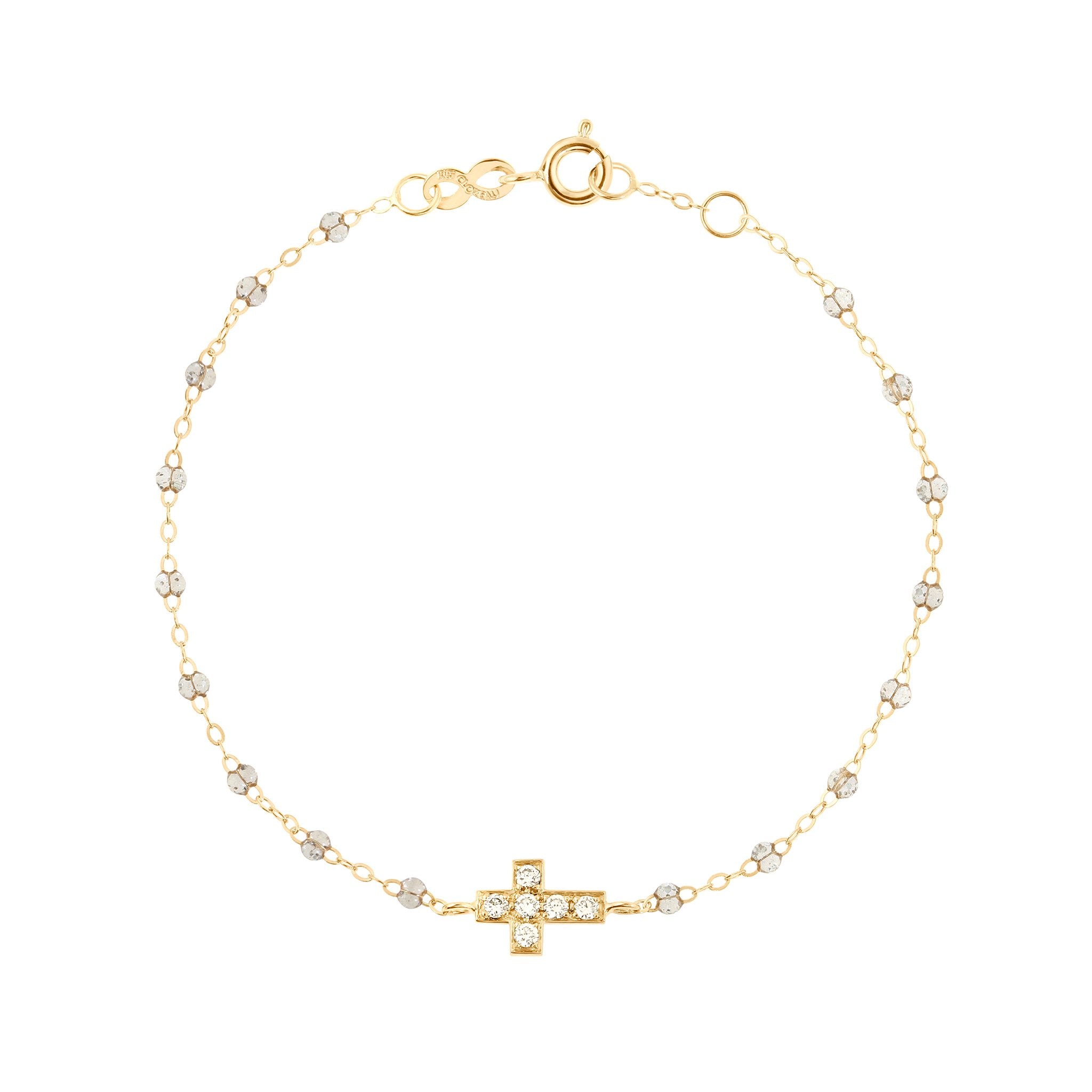 Gigi Clozeau - Cross Charm Classic Gigi Sparkle diamond bracelet, Yellow Gold, 6.7"