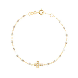 Gigi Clozeau - Cross Charm Classic Gigi Sparkle diamond bracelet, Yellow Gold, 6.7"