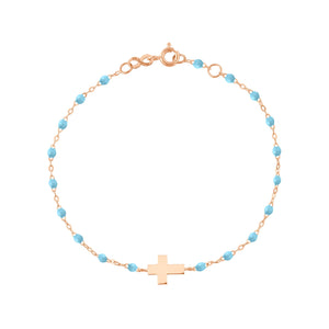 Gigi Clozeau - Cross Charm Classic Gigi Turquoise bracelet, Rose Gold, 6.7"