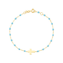 Gigi Clozeau - Cross Charm Classic Gigi Turquoise bracelet, Yellow Gold, 6.7"