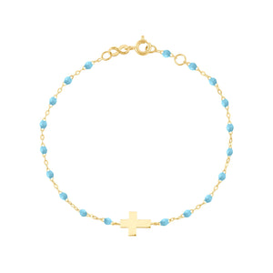 Gigi Clozeau - Cross Charm Classic Gigi Turquoise bracelet, Yellow Gold, 6.7"