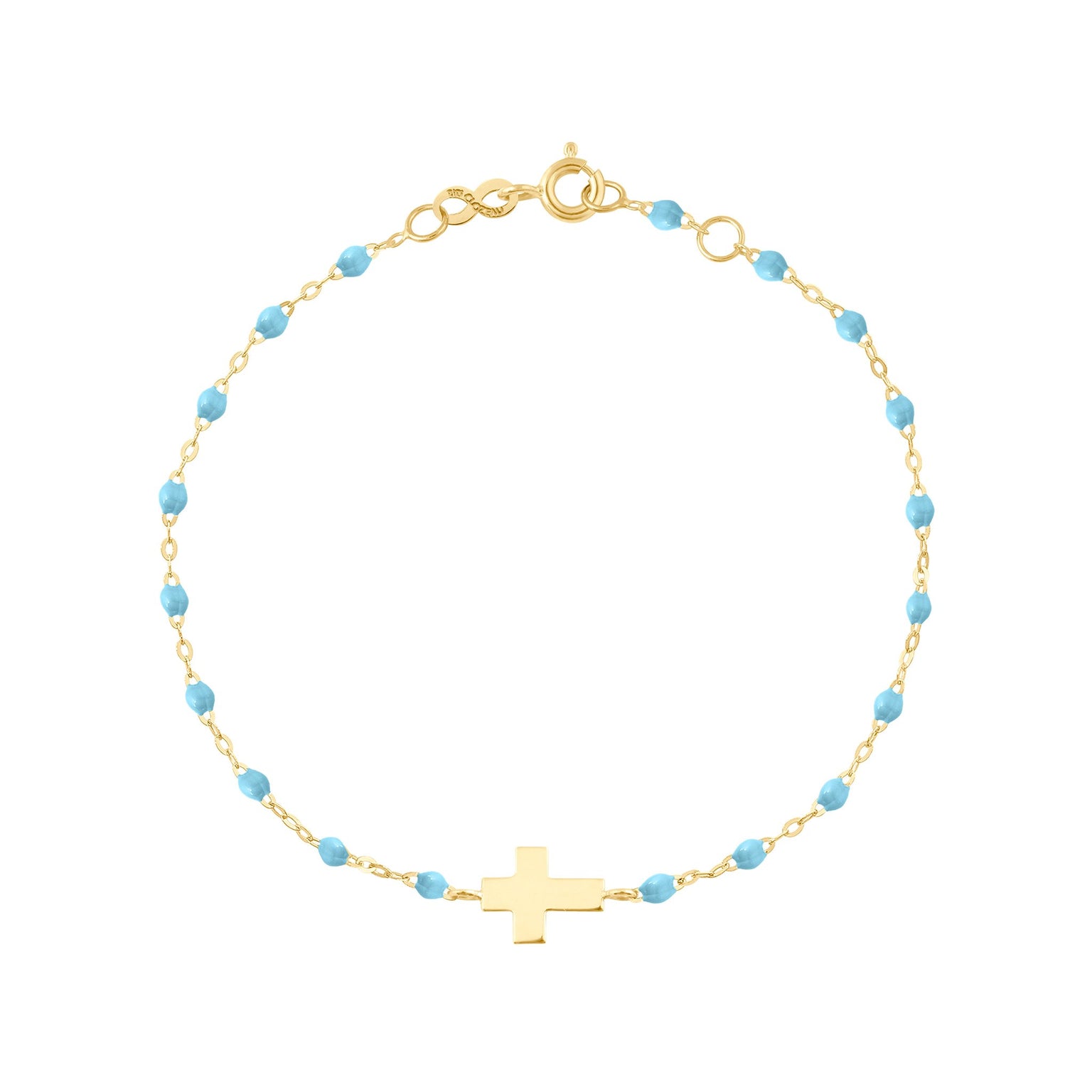 Gigi Clozeau - Cross Charm Classic Gigi Turquoise bracelet, Yellow Gold, 6.7"