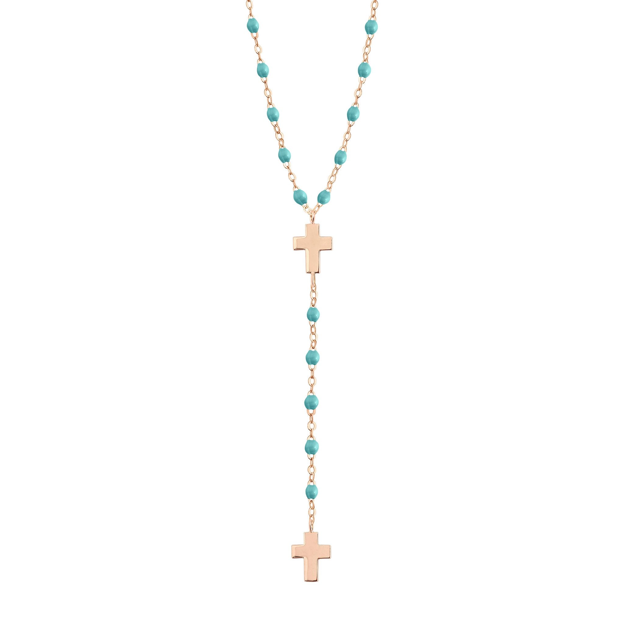 Gigi Clozeau - Cross Charm Classic Gigi Turquoise Green rosary, Rose Gold, 16.5"