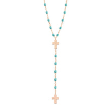 Gigi Clozeau - Cross Charm Classic Gigi Turquoise Green rosary, Rose Gold, 16.5"