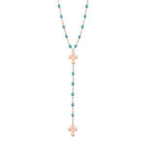 Gigi Clozeau - Cross Charm Classic Gigi Turquoise Green rosary, Rose Gold, 16.5"