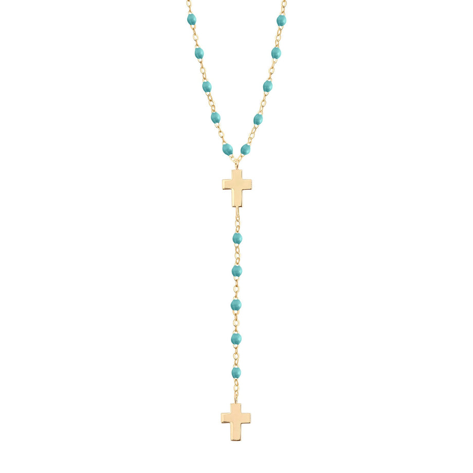 Gigi Clozeau - Cross Charm Classic Gigi Turquoise Green rosary, Yellow Gold, 16.5