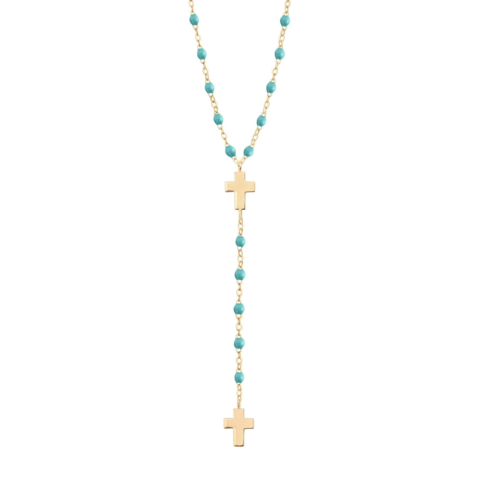 Gigi Clozeau - Cross Charm Classic Gigi Turquoise Green rosary, Yellow Gold, 16.5"