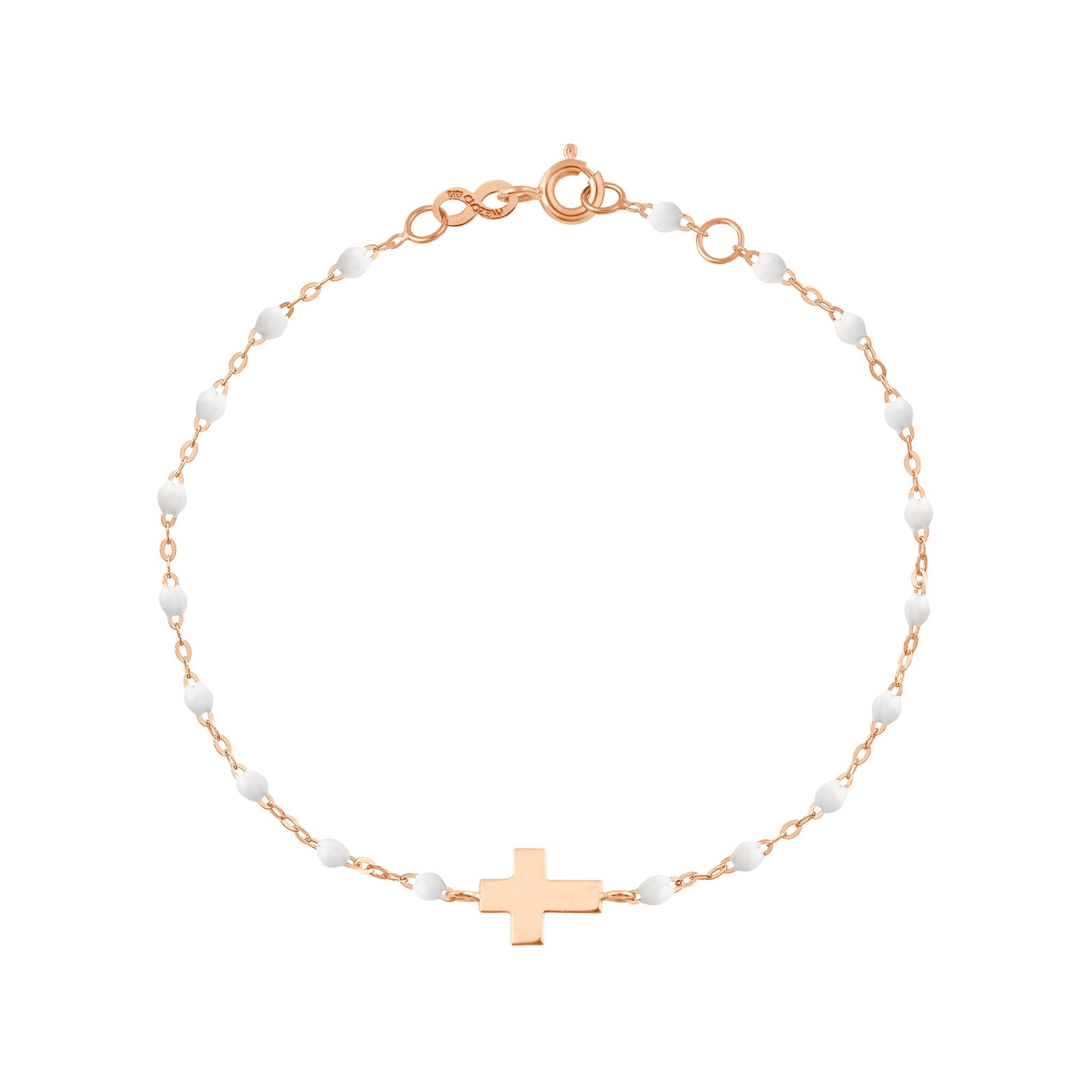 Cross Charm Classic Gigi White bracelet, Rose Gold, 6.7