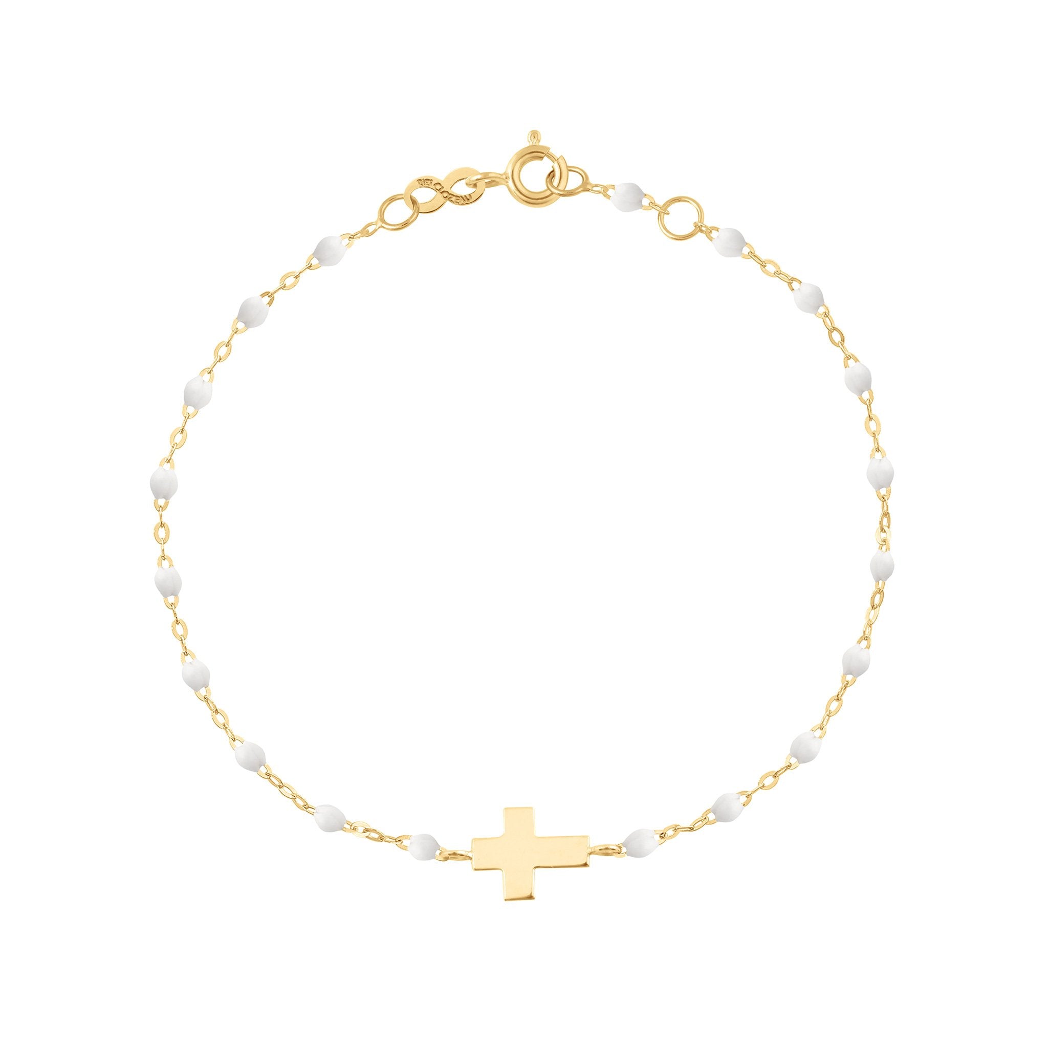Gigi Clozeau - Cross Charm Classic Gigi White bracelet, Yellow Gold, 6.7"
