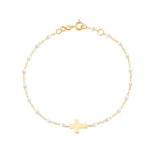 Gigi Clozeau - Cross Charm Classic Gigi White bracelet, Yellow Gold, 6.7"