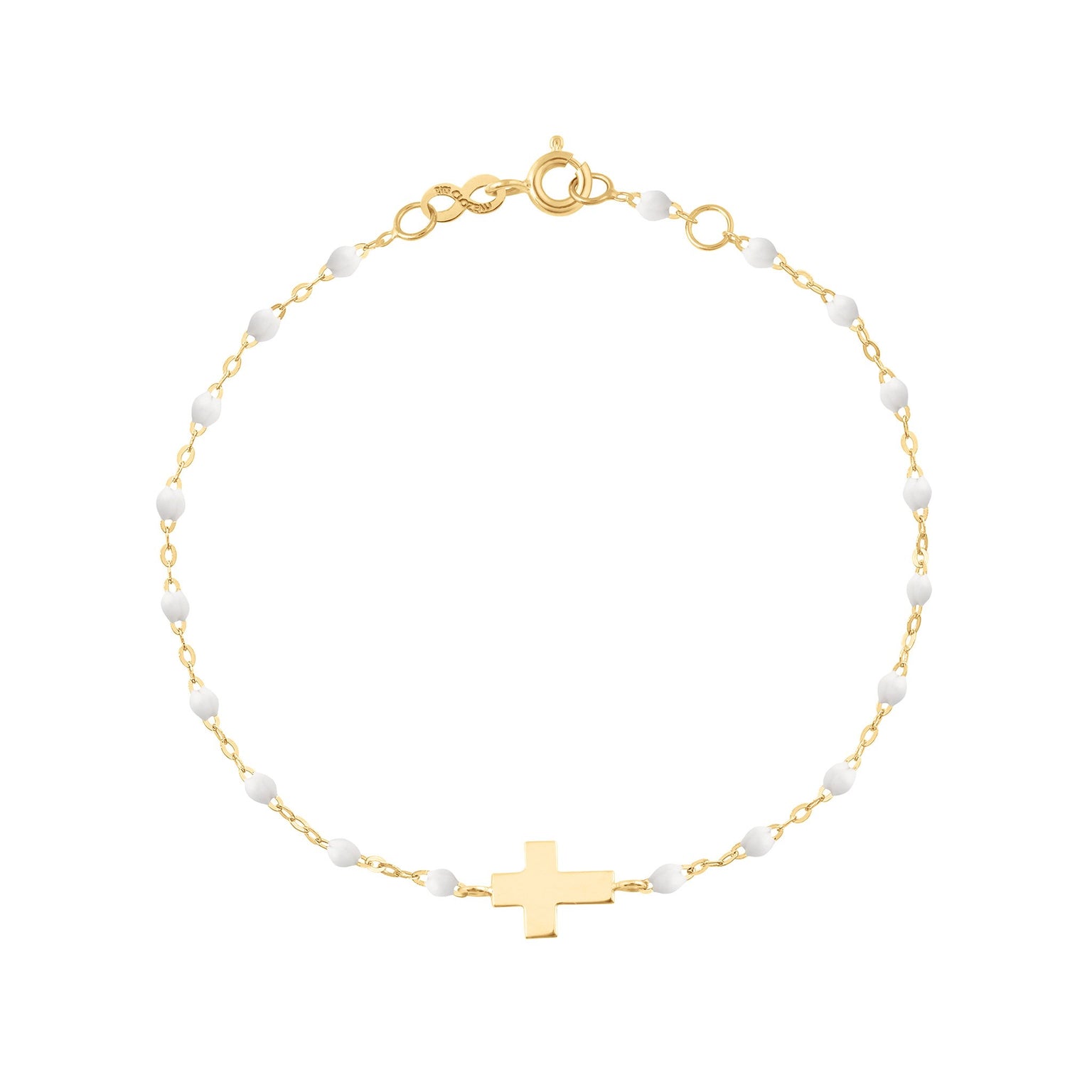 Gigi Clozeau - Cross Charm Classic Gigi White bracelet, Yellow Gold, 6.7"