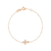 Gigi Clozeau - Cross Charm Classic Gigi White diamond bracelet, Rose Gold, 6.7"