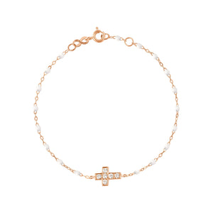 Gigi Clozeau - Cross Charm Classic Gigi White diamond bracelet, Rose Gold, 6.7"