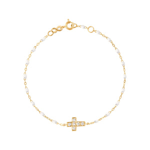 Gigi Clozeau - Cross Charm Classic Gigi White diamond bracelet, Yellow Gold, 6.7"