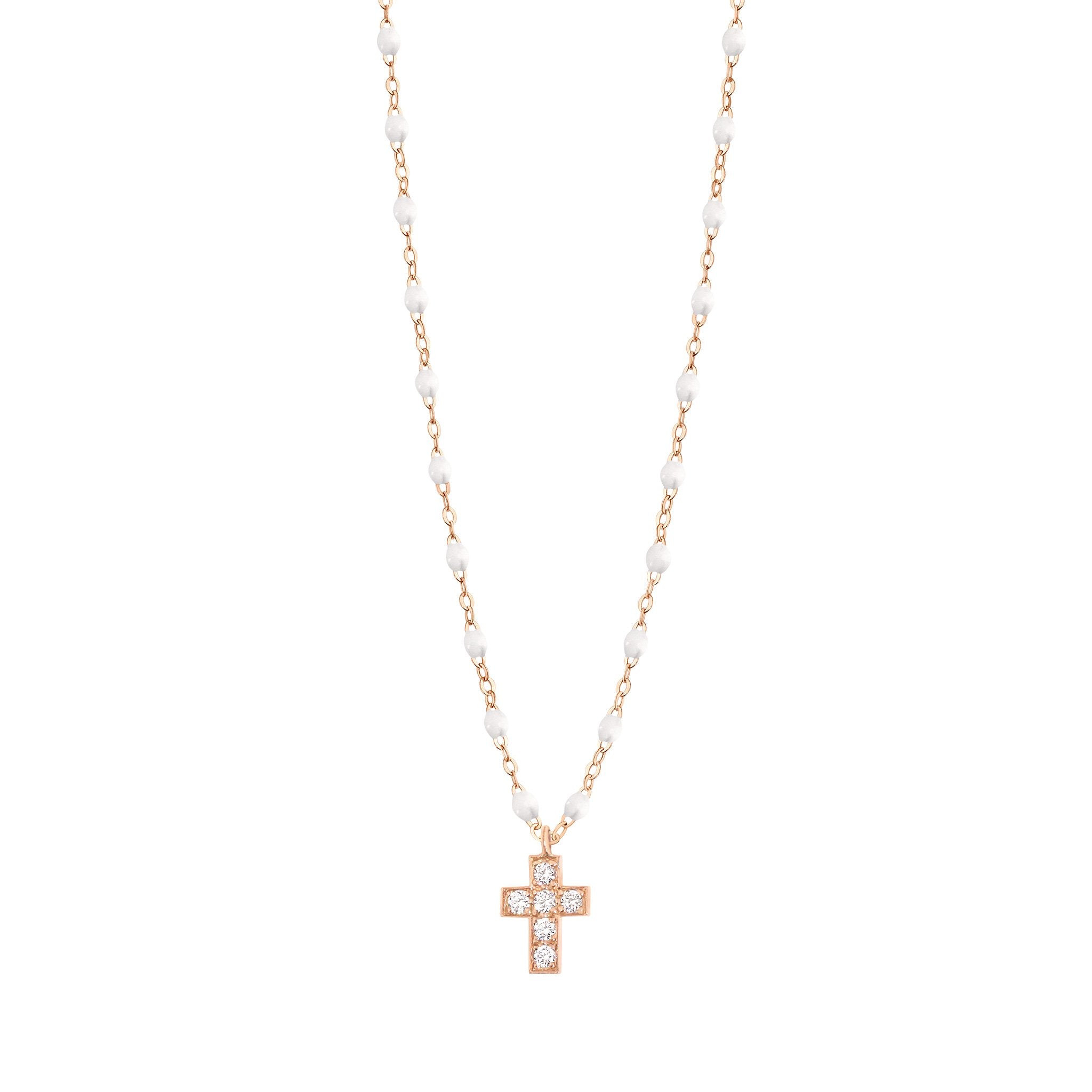 Gigi Clozeau - Cross Charm Classic Gigi White diamond necklace, Rose Gold, 16.5"