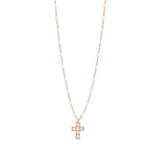 Gigi Clozeau - Cross Charm Classic Gigi White diamond necklace, Rose Gold, 16.5"