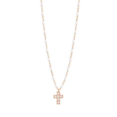 Gigi Clozeau - Cross Charm Classic Gigi White diamond necklace, Rose Gold, 16.5