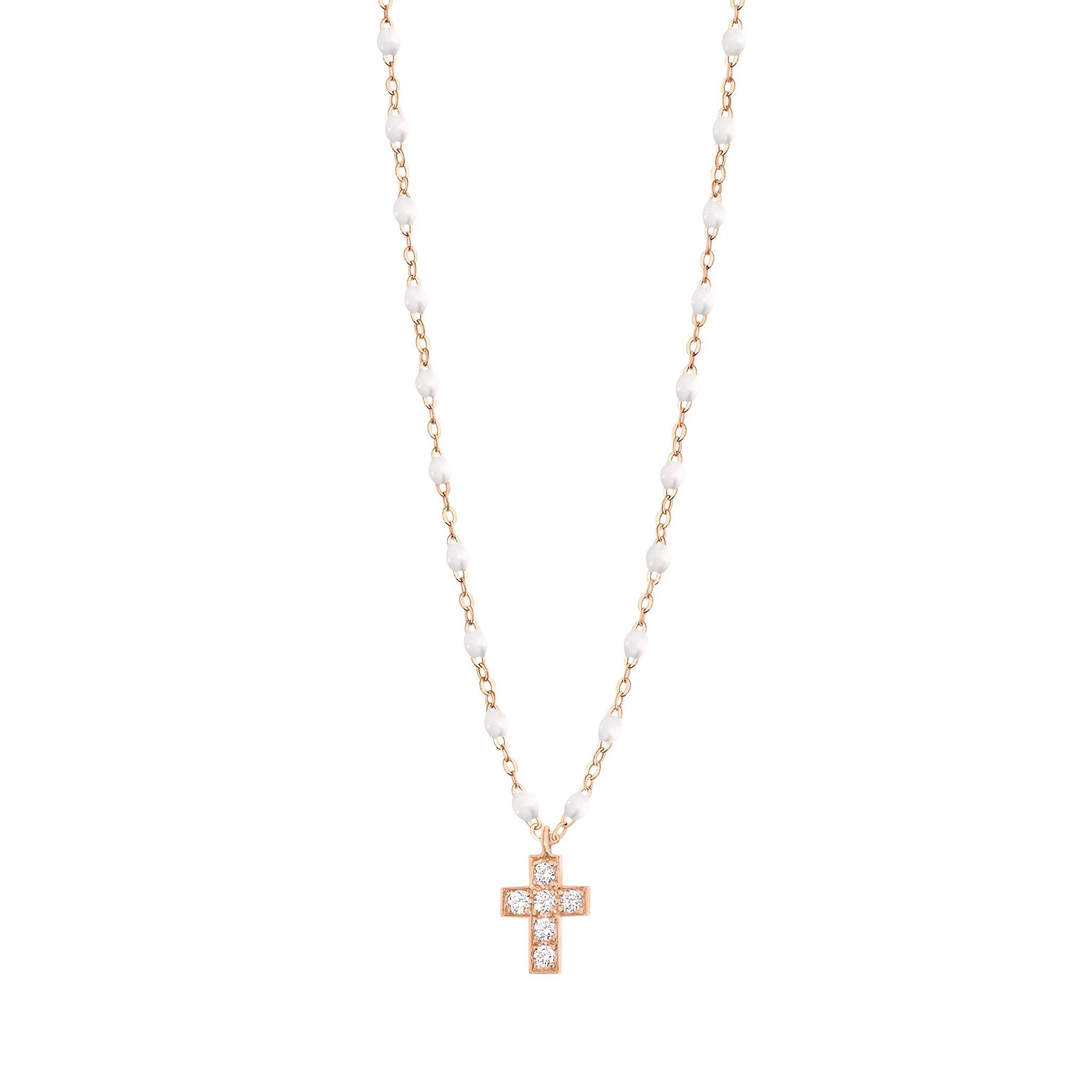 Gigi Clozeau - Cross Charm Classic Gigi White diamond necklace, Rose Gold, 16.5"