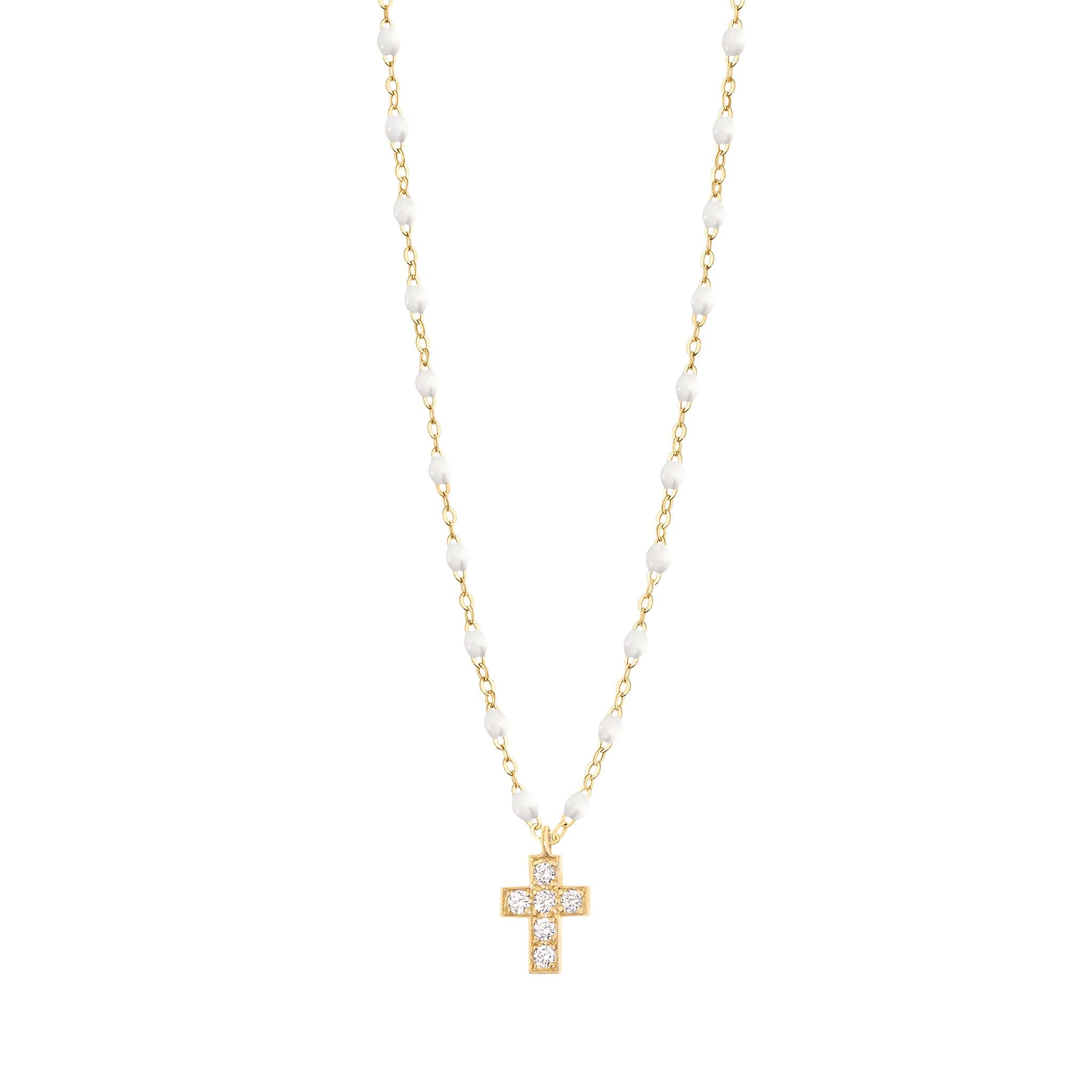 Gigi Clozeau - Cross Charm Classic Gigi White diamond necklace, Yellow Gold, 16.5"