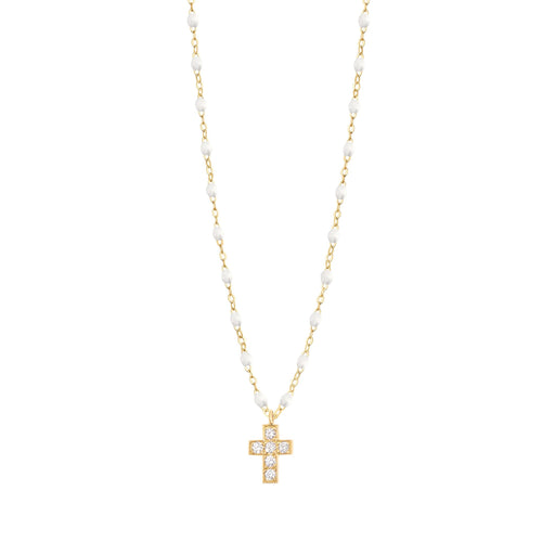 Gigi Clozeau - Cross Charm Classic Gigi White diamond necklace, Yellow Gold, 16.5