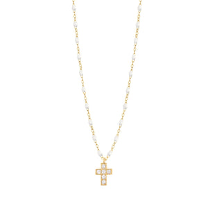 Gigi Clozeau - Cross Charm Classic Gigi White diamond necklace, Yellow Gold, 16.5"