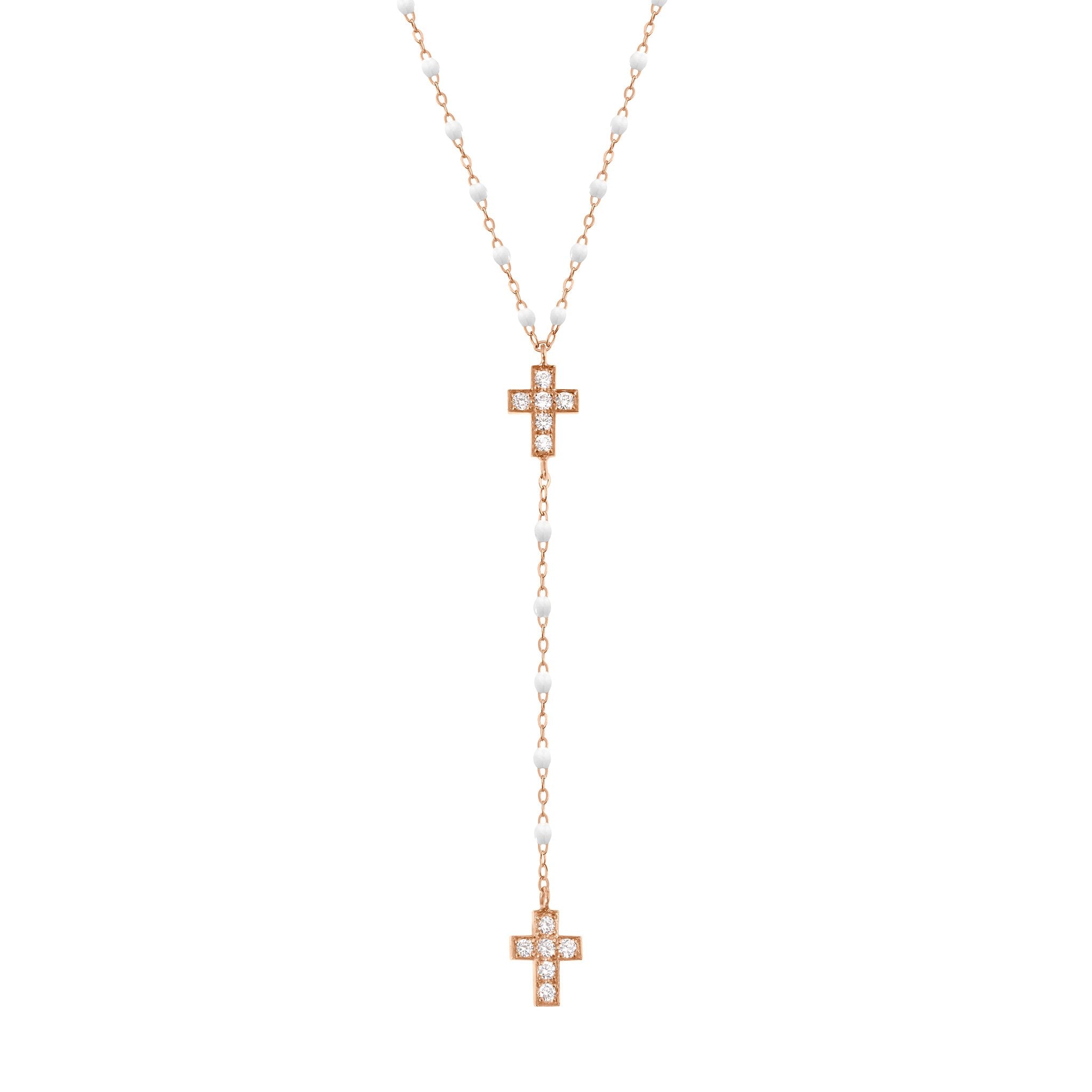 Gigi Clozeau - Cross Charm Classic Gigi White diamond rosary, Rose Gold, 16.5"
