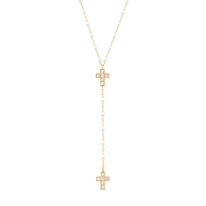 Gigi Clozeau - Cross Charm Classic Gigi White diamond rosary, Yellow Gold, 16.5"