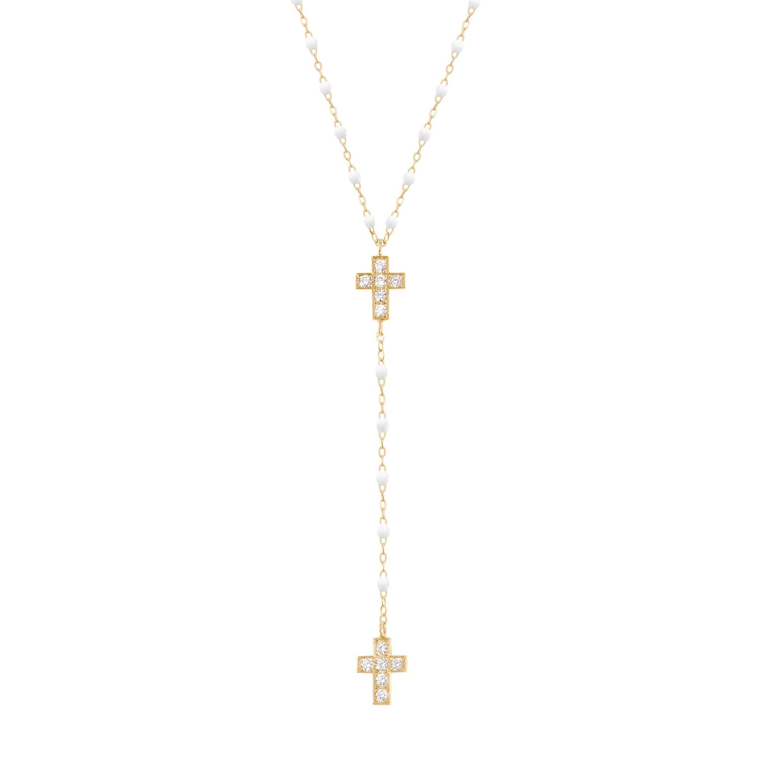 Gigi Clozeau - Cross Charm Classic Gigi White diamond rosary, Yellow Gold, 16.5"