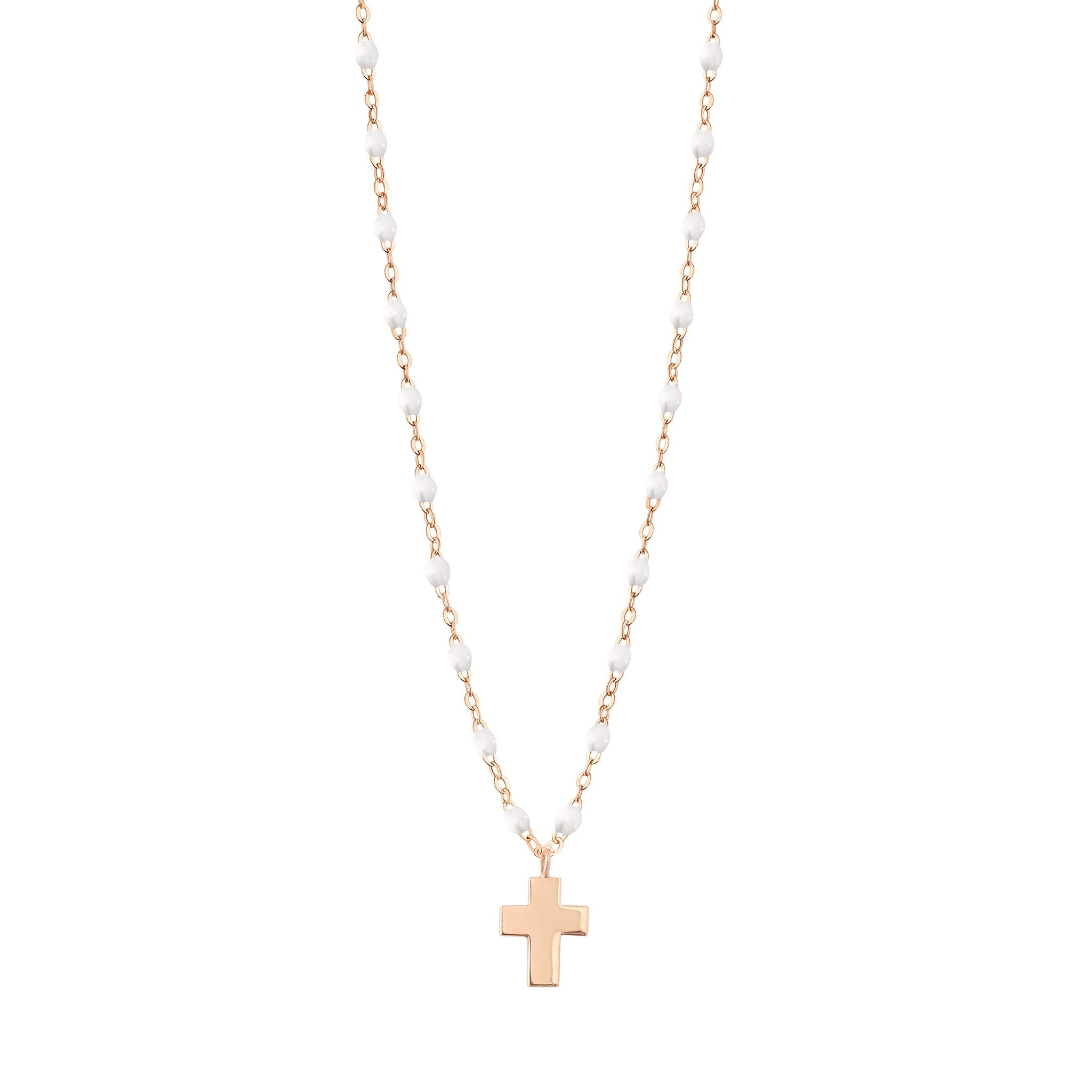 Gigi Clozeau - Cross Charm Classic Gigi White necklace, Rose Gold, 16.5"