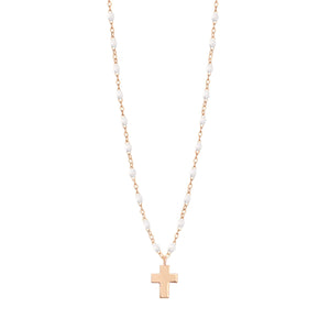 Gigi Clozeau - Cross Charm Classic Gigi White necklace, Rose Gold, 16.5"