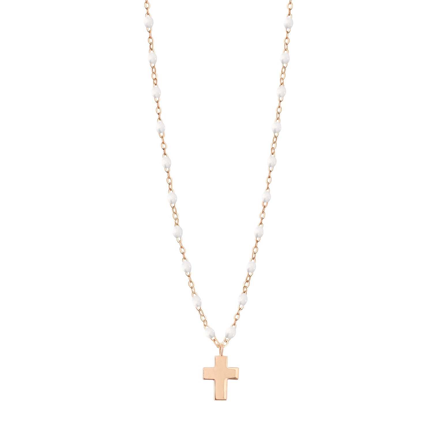 Gigi Clozeau - Cross Charm Classic Gigi White necklace, Rose Gold, 16.5"